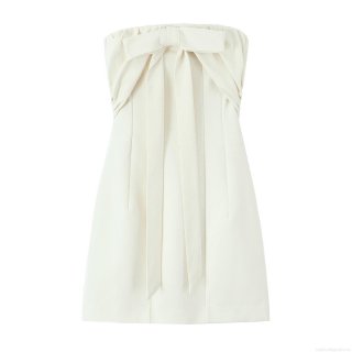 Women's Elegant Off-the-Shoulder Sleeveless Bow Mini Dress Off-White Polyester Bodycon Tube Top Short Dress For Party Wedding Cocktail Prom Evening Fashion Sexy Clubwear