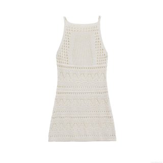 Women's Elegant Halter Neck Mini Dress Knitted Hollow Out Crochet Sleeveless Bodycon Short Dress For Summer Vacation Party Clubwear