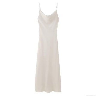 Women Sexy Cowl Neck Satin Maxi Dress Spaghetti Strap Pearl White Elegant Backless Long Evening Party Cocktail Dress Minimalist Silky Polyester Gown