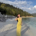Women Yellow Halter Neck Maxi Dress Polyester Ruffle Deep V Neck Backless Summer Beach Vacation Long Elegant Dress for Ladies