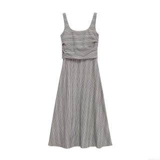 Women's Striped Sleeveless Maxi Dress Elegant Round Neck High Waist Bodycon Summer Knit Texture Long Sundress for Women