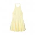 Halter Neck Mini Dress 100% Polyester Wavy Trim Sleeveless A-Line Back Zipper Solid Color Elegant Summer Vacation Party Dress For Women