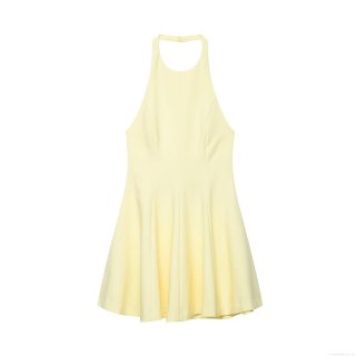 Halter Neck Mini Dress 100% Polyester Wavy Trim Sleeveless A-Line Back Zipper Solid Color Elegant Summer Vacation Party Dress For Women