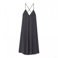 Women Sexy Backless Cowl Neck Midi Slip Dress Polyester Blended Solid Color Elegant Cross Back Evening Party Dress