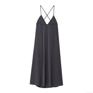 Women Sexy Backless Cowl Neck Midi Slip Dress Polyester Blended Solid Color Elegant Cross Back Evening Party Dress