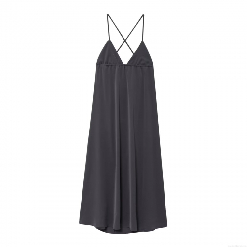 Women Sexy Backless Cowl Neck Midi Slip Dress Polyester Blended Solid Color Elegant Cross Back Evening Party Dress