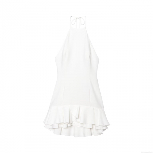 Women's Halter Neck Layered Ruffle Mini Dress White Polyester Spandex Backless Elegant Party Dress For Celebration Dating Vacation Lady Fashion