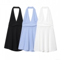 Women's Halter Neck Deep V Backless Dress Sexy Sleeveless Polyester Mini A-Line Dress For Summer Party Vacation Elegant Solid Color Short Dress