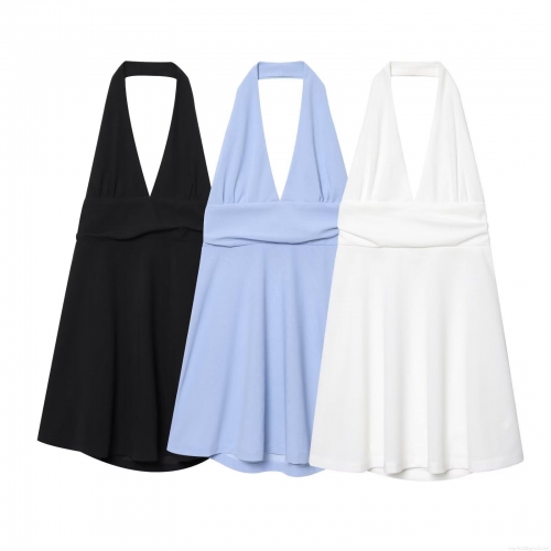 Women's Halter Neck Deep V Backless Dress Sexy Sleeveless Polyester Mini A-Line Dress For Summer Party Vacation Elegant Solid Color Short Dress