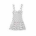 Women's Elegant Polka Dot Spaghetti Strap Dress Sexy V Neck Bubble Hem Ruched Mini Dress Four-Way Stretch Polyester Sleeveless Summer Party Clubwear Chic Outfits