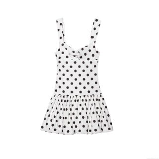Women's Elegant Polka Dot Spaghetti Strap Dress Sexy V Neck Bubble Hem Ruched Mini Dress Four-Way Stretch Polyester Sleeveless Summer Party Clubwear Chic Outfits
