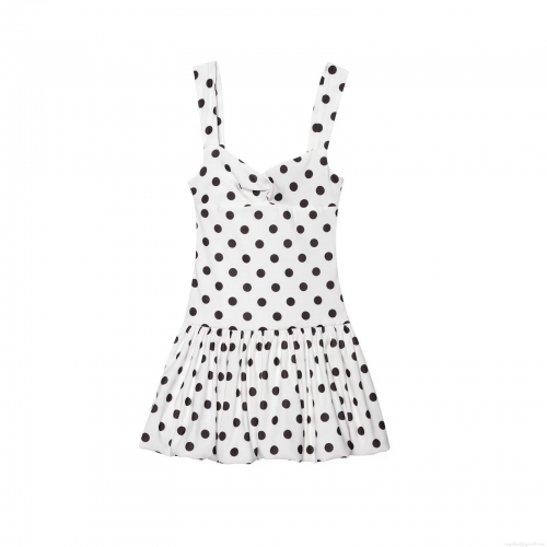 Women's Elegant Polka Dot Spaghetti Strap Dress Sexy V Neck Bubble Hem Ruched Mini Dress Four-Way Stretch Polyester Sleeveless Summer Party Clubwear Chic Outfits