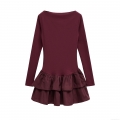 Women's Elegant Wine Red Knitted Mini Dress Ruffled Layered Hem Long Sleeve Round Neck Slim Fit Bodycon Short Dress For Party Date Women