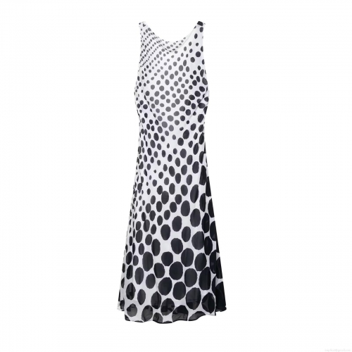Women Sexy Polka Dot Maxi Dress Sleeveless Backless U Neck Bodycon Long Sundress For Summer Party Elegant 100% Polyester Evening Gown