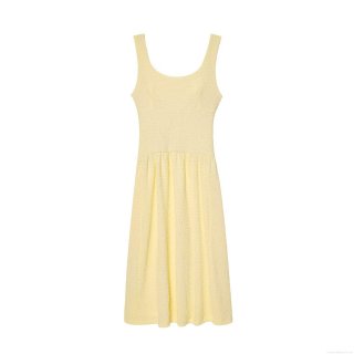 Elegant Women's Textured Polyester Seersucker Midi Dress Backless U-Neck Sleeveless Slim Fit Dress For Summer Vacation Party Daily Wear