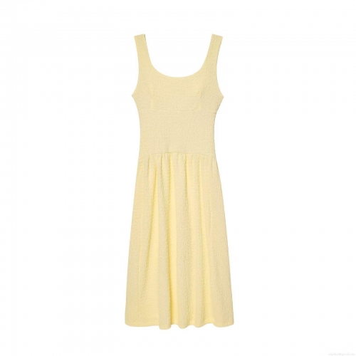 Elegant Women's Textured Polyester Seersucker Midi Dress Backless U-Neck Sleeveless Slim Fit Dress For Summer Vacation Party Daily Wear