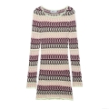 Women's Elegant Wave Pattern Knit Mini Dress Long Sleeve Slim Fit Crochet Multi-Color Striped Party Dress Bohemian Style Polyester Knitted Dress