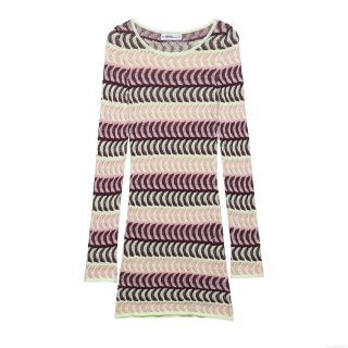 Women's Elegant Wave Pattern Knit Mini Dress Long Sleeve Slim Fit Crochet Multi-Color Striped Party Dress Bohemian Style Polyester Knitted Dress
