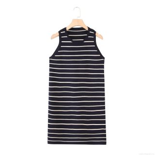 Stripe Knit Sleeveless Crew Neck Mini Dress Cotton Spandex Blend Casual Slim Fit Bodycon Dress For Women Daily Vacation Fashion Sleeveless Short Dress