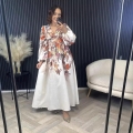 Women Elegant V-Neck Floral Print Maxi Dress Long Lantern Sleeve High Waist Bohemian Vacation A-Line Dresses For Ladies Summer Holiday