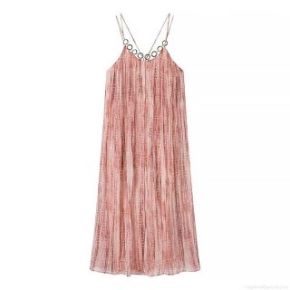 Sexy Tie-Dye Maxi Dress For Women Metal Ring Halter V-Neck Backless Pleated Polyester Chiffon Long Dress Summer Beach Vacation Elegant Celebrity Style Outfit