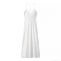 Women's Elegant White Satin Cami Dress Sexy Cross Backless Midi Dress Sleeveless Solid Color Evening Party Slip Dress For Ladies
