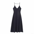 Women's V-Neck Polka Dot Camisole Maxi Dress Polyester Sleeveless Elegant Spaghetti Strap Flowy Summer Long Dress