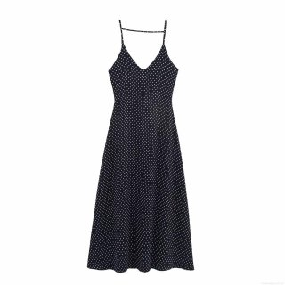 Women's V-Neck Polka Dot Camisole Maxi Dress Polyester Sleeveless Elegant Spaghetti Strap Flowy Summer Long Dress