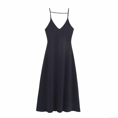 Women's V-Neck Polka Dot Camisole Maxi Dress Polyester Sleeveless Elegant Spaghetti Strap Flowy Summer Long Dress