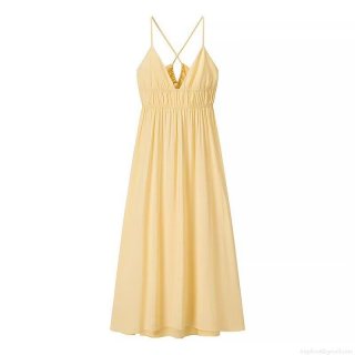 Women Elegant V Neck Cami Midi Dress Sexy Backless Cross Strap Pleated High Waist Solid Color Polyester Dress For Evening Party Clubwear Vacation