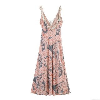 Women's Paisley Print Maxi Dress Bohemian V-Neck Ruffle Shoulder Strap Backless A-Line Polyester Chiffon Feel Long Dress For Summer Vacation Beach Party