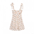 Women Sweet Orange Fruit Print Mini Dress Bow Knot Tie Shoulder Straps Ruffle V-Neck High Waist A-Line Summer Vacation Sundress for Women