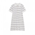 Women's Elegant Short Sleeve Striped Polo Dress Knit Polyester Button Placket Midi Dress For Summer Daily Casual Wear