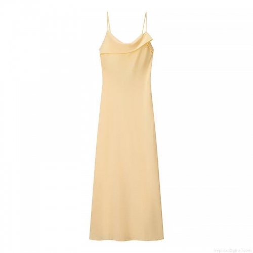 Women's Elegant Light Yellow Satin Camisole Maxi Dress Cowl Neck Backless Tie Up Spaghetti Strap Sexy Solid Color Sleeveless Party Evening Long Dress