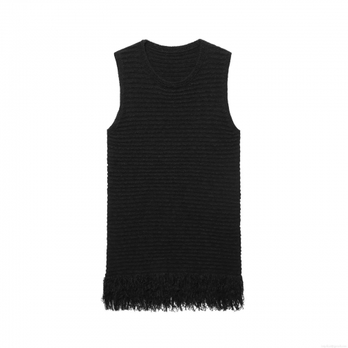 Women's Sexy Sleeveless Knit Mini Dress With Tassels Round Neck Solid Color Crochet Pullover Vest Dress For Party Beach Daily Wear