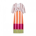 Women's Elegant Color Block Striped V-Neck Bow Tie Short Sleeve Maxi Dress Polyester Slim Fit Casual Vacation Summer Long Dress