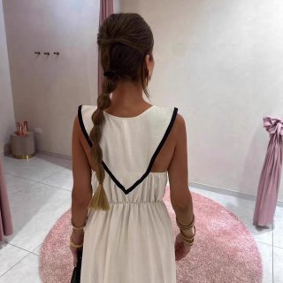 Women's Elegant Sleeveless Midi Dress Contrast Color Black Trim Bodycon Dress V-Back Minimalist High Waist Summer Dress For Casual Party Office Wear