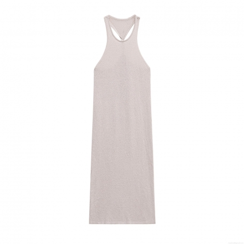 Women's Halter Neck Knit Maxi Dress Elegant Sleeveless Backless Solid Color Textured Yarn Long Dress For Vacation Summer Beach Party