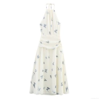 Women's Elegant Halter Neck Butterfly Print Chiffon Maxi Dress Sleeveless Backless Summer Vacation Party Long Dresses