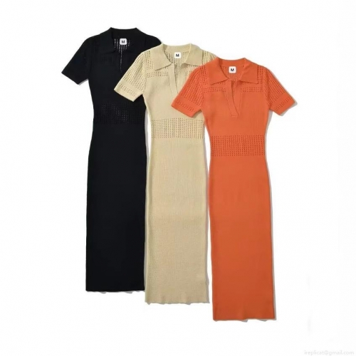 Women's Elegant Knitted Hollow Out Bodycon Midi Dress Short Sleeve Polo V Neck High Waist Crochet Slim Fit Polyester Dress Sexy Party Clubwear Outfits for Women