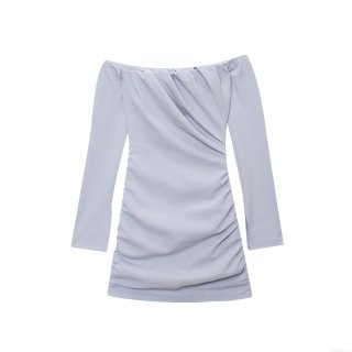 Elegant Women's Off-the-Shoulder Ruched Mini Dress Solid Color Long Sleeve Bodycon Dress Cotton Polyester Blend Party Evening Clubwear