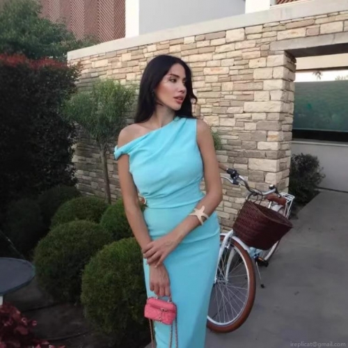 Women's Asymmetric One Shoulder Midi Dress Elegant Slub Linen Bodycon Dress With Metal Buckle For Party Wedding Vacation Evening Sleeveless Solid Color Summer Dress