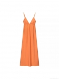 Women Elegant Orange Satin Spaghetti Strap Backless Maxi Dress Sexy V-Neck Lace Up Pleated Summer Vacation Party Socialite Midi Dress