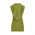Elegant Mock Neck Sleeveless Ruched Shoulder Pad Bodycon Dress For Women Sexy Side Pleated Polyester Mini Party Cocktail Night Club Dress