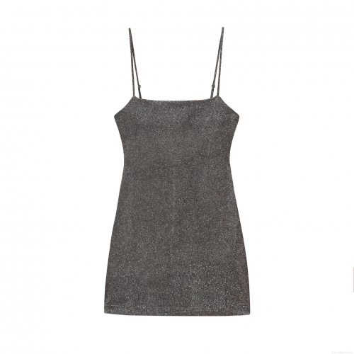 Sexy Women's Glitter Spaghetti Strap Mini Dress Sparkly Bodycon Party Dress Sleeveless Lurex Nightclub Dress For Party Evening Clubwear