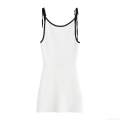 Women's Sexy Knit Mini Dress Contrast Bow Backless V-Neck Sling Bodycon Sundress Elegant Knit Polyester Short Dress For Summer Party Clubwear