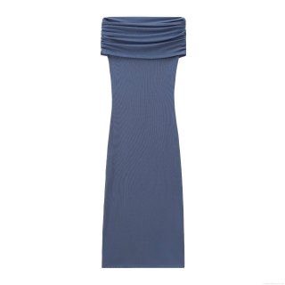 Elegant Off-Shoulder Ribbed Knit Maxi Dress Women's Solid Color Slim Fit Sleeveless Party Evening Long Bodycon Dress