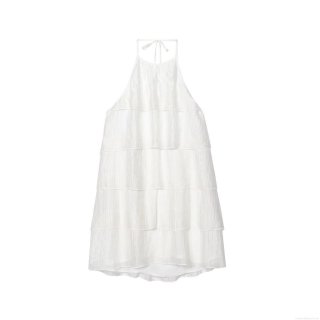 Women Elegant White Halter Backless Layered Dress Sleeveless Pleated Tencel Mini Dress Summer Party Vacation Celebrity Style Sexy Tiered Sundress