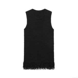 Women's Elegant Sleeveless Knit Mini Dress With Round Neck Fringe Tassel Hem Plaid Striped Texture Socialite Style Casual Summer Party Dress