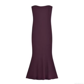 Women Elegant Deep Purple Polyester Off-Shoulder Fishtail Evening Dress Backless Slim Fit Party Maxi Gown For Banquet Wedding